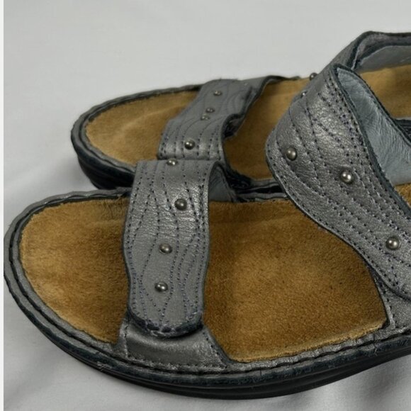 Naot Silver Leather Beaded Adjustable Straps Slides Sandals Sz 38 US 7 - Picture 2 of 5